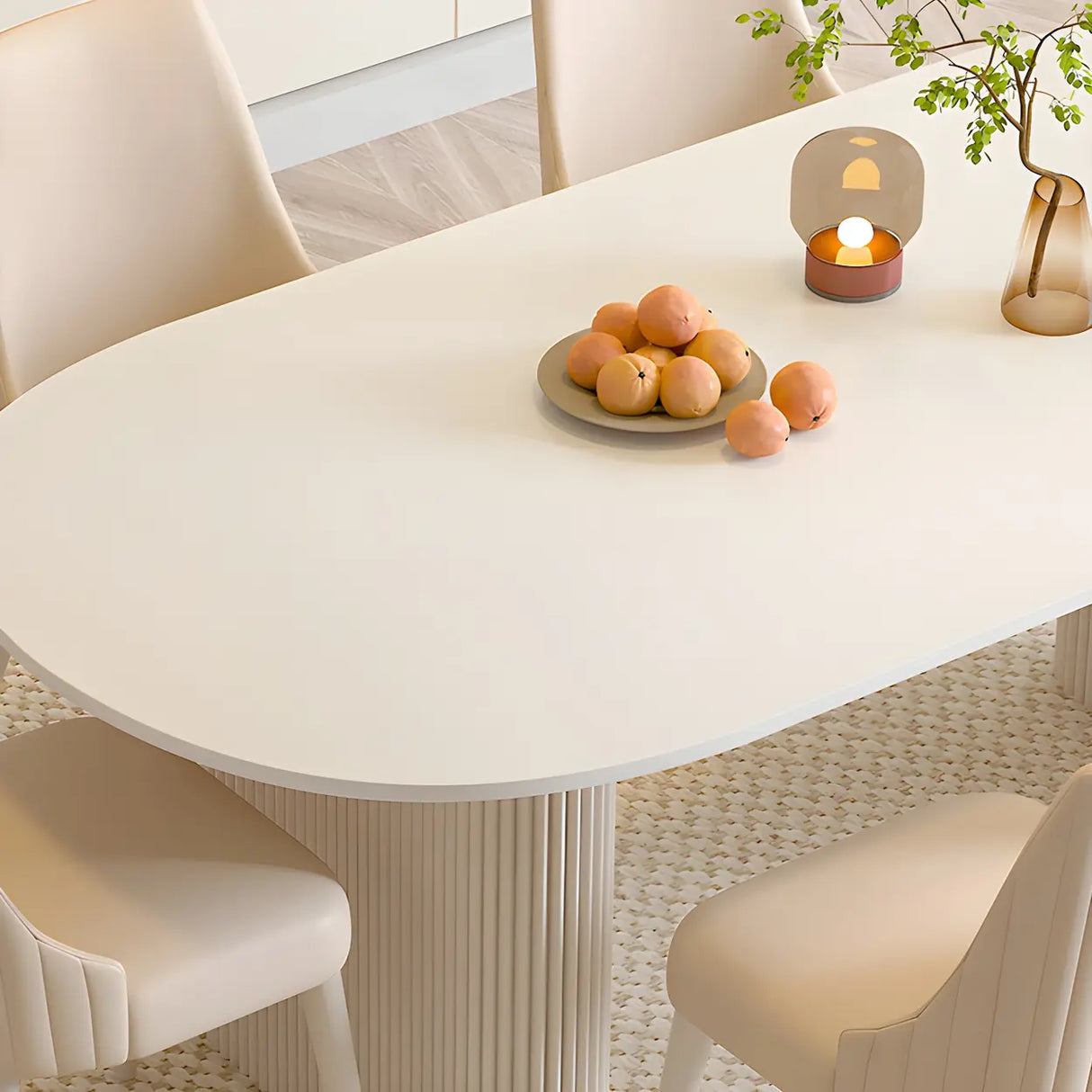 Scandinavian Oval Stone White Dining Table Image - 7