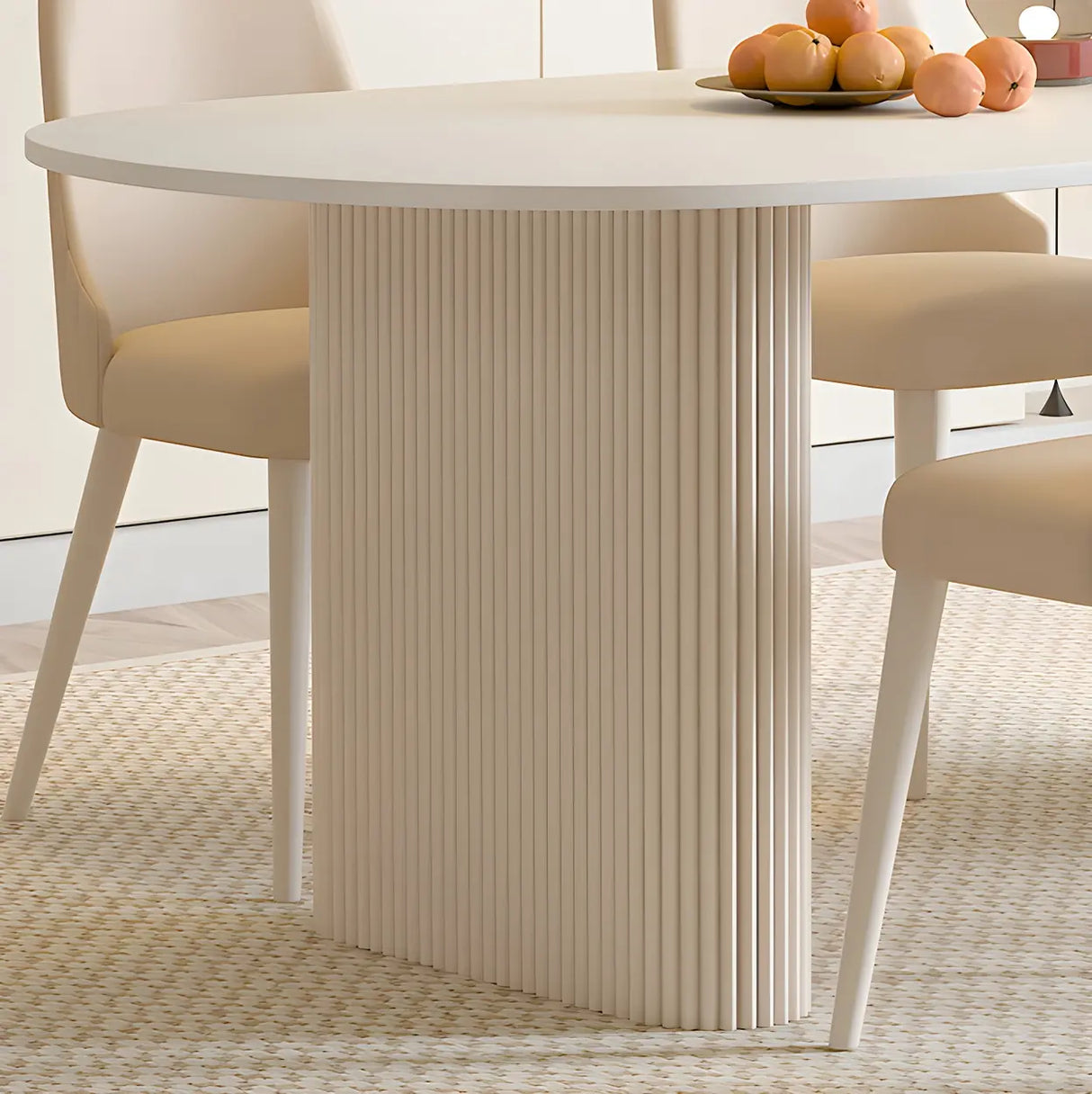 Scandinavian Oval Stone White Dining Table Image - 8