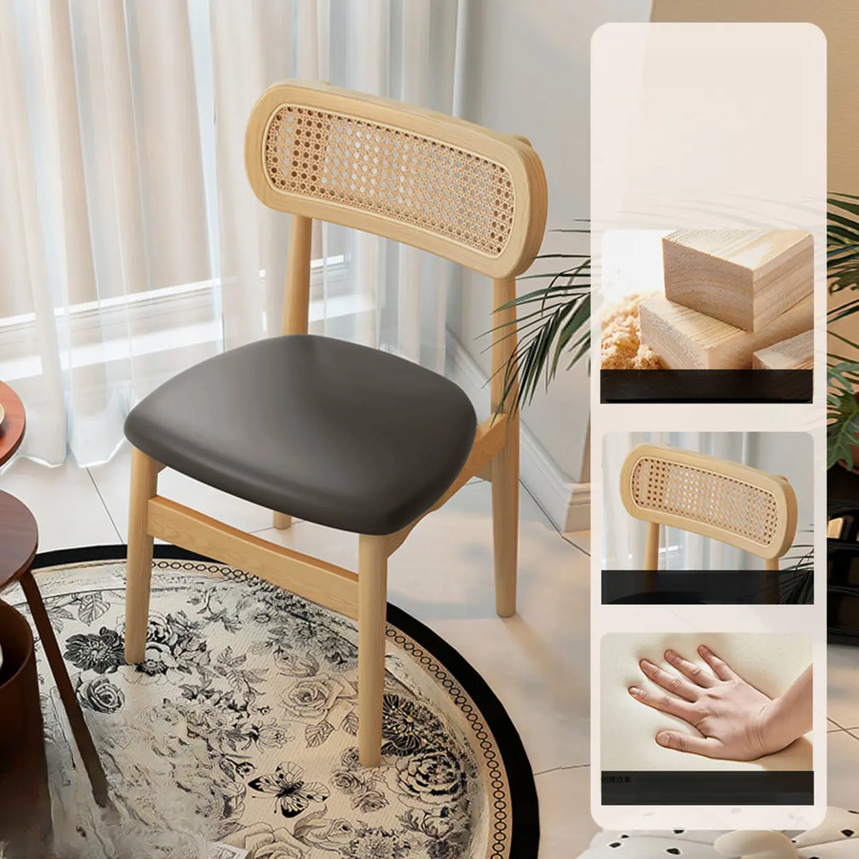 Scandinavian Rattan Open Back Dining Chair with Cushioned Seat Image - 10