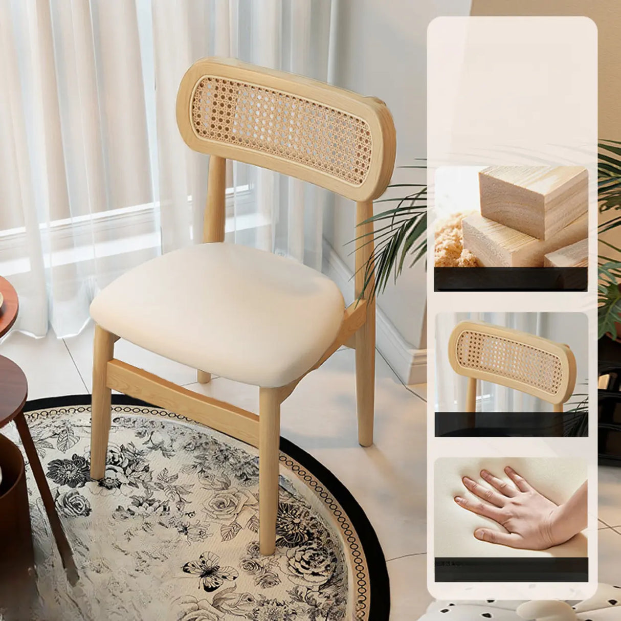 Scandinavian Rattan Open Back Dining Chair with Cushioned Seat Image - 12