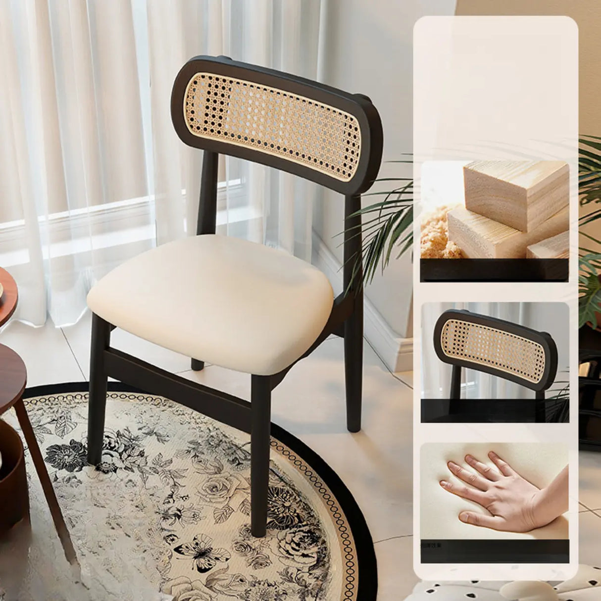 Scandinavian Rattan Open Back Dining Chair with Cushioned Seat Image - 14