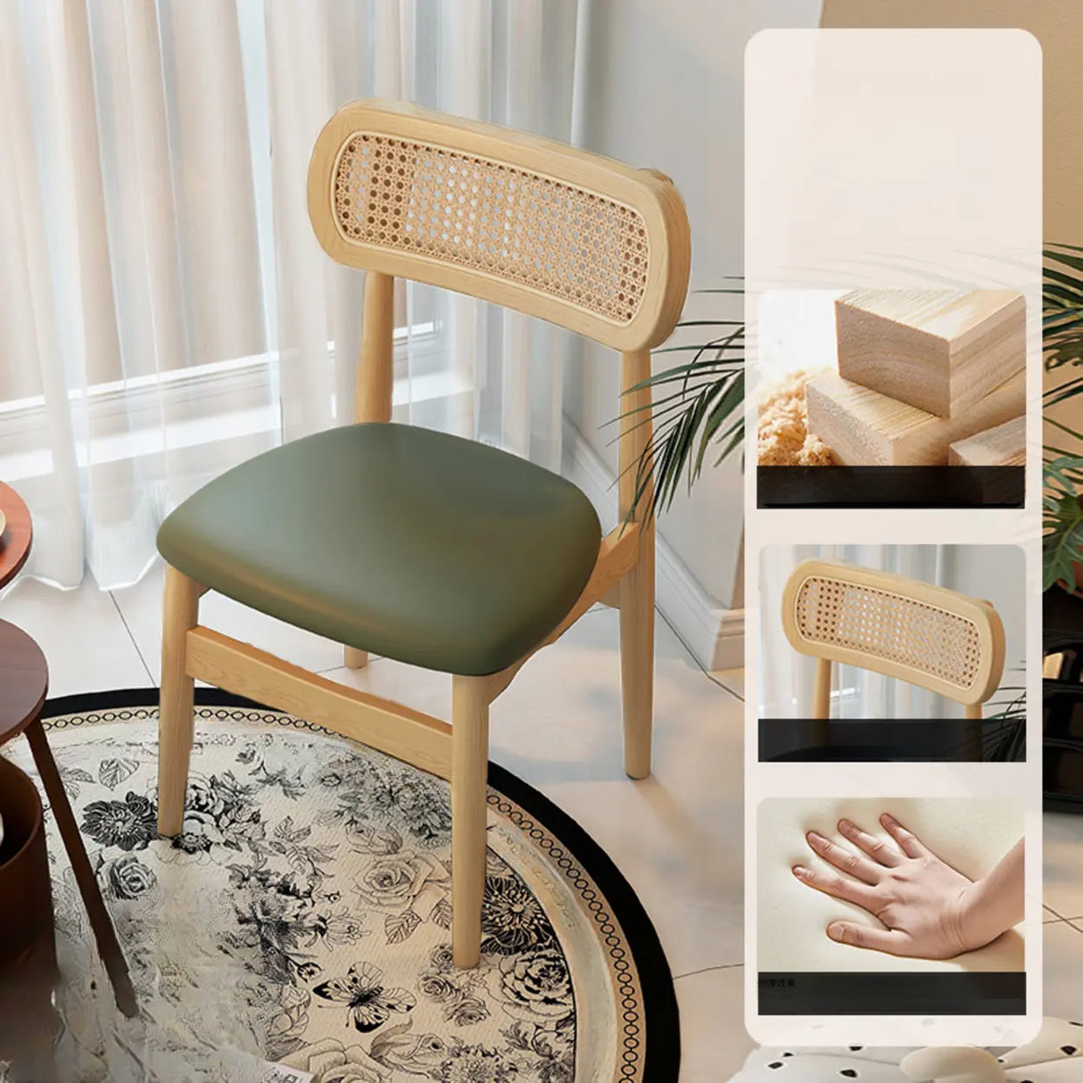 Scandinavian Rattan Open Back Dining Chair with Cushioned Seat Image - 19