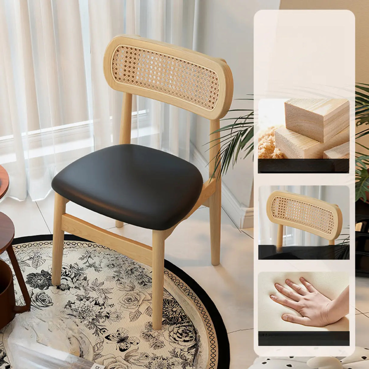 Scandinavian Rattan Open Back Dining Chair with Cushioned Seat Image - 4