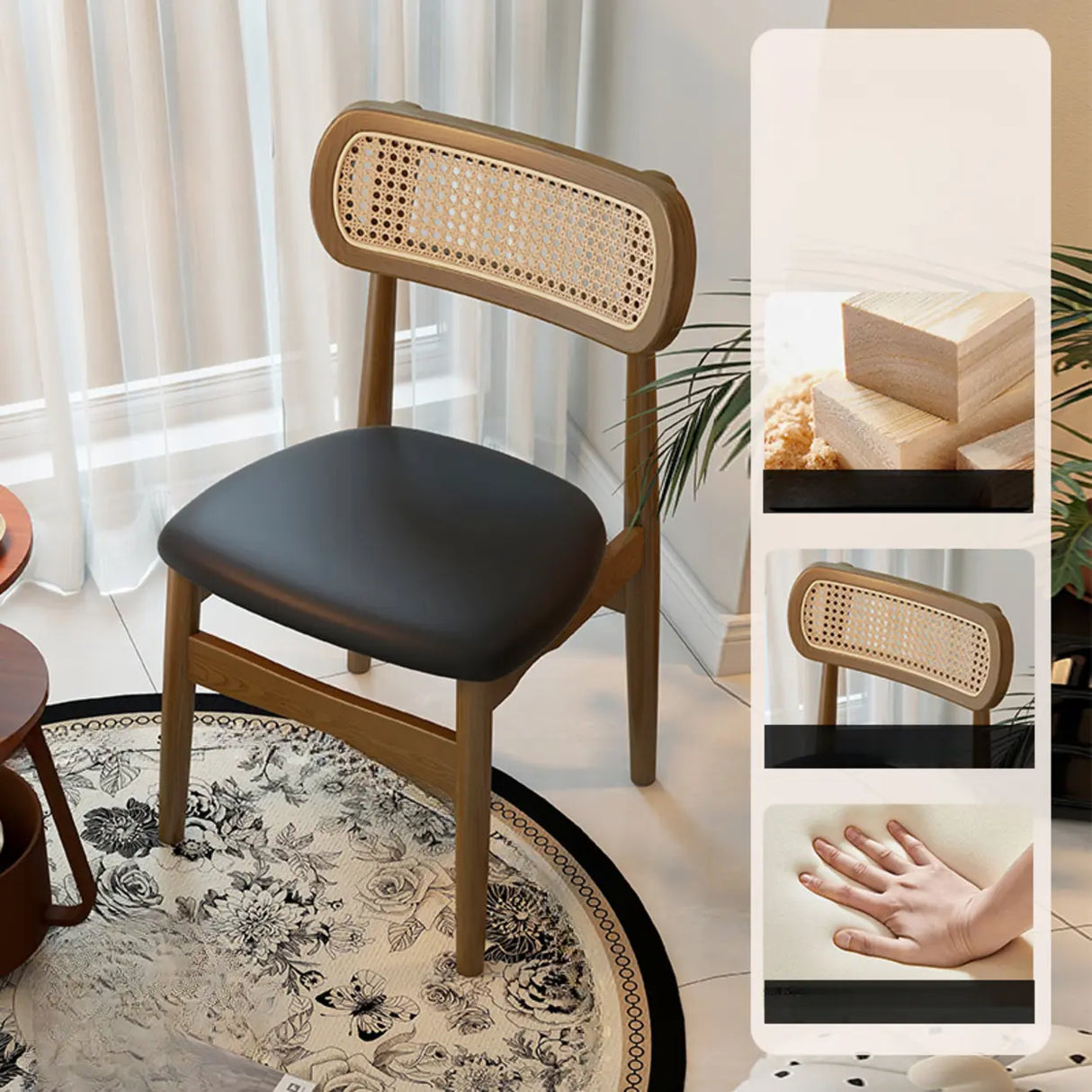 Scandinavian Rattan Open Back Dining Chair with Cushioned Seat Image - 8