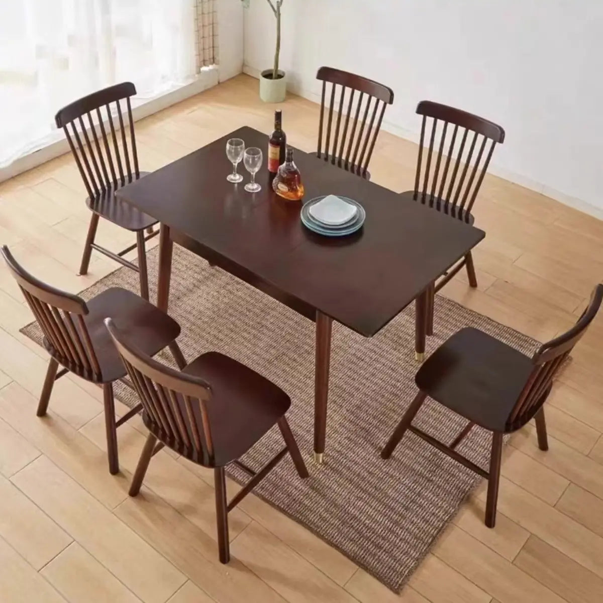 Scandinavian Rectangle Extendable Wood Dining Table Brown Image - 1