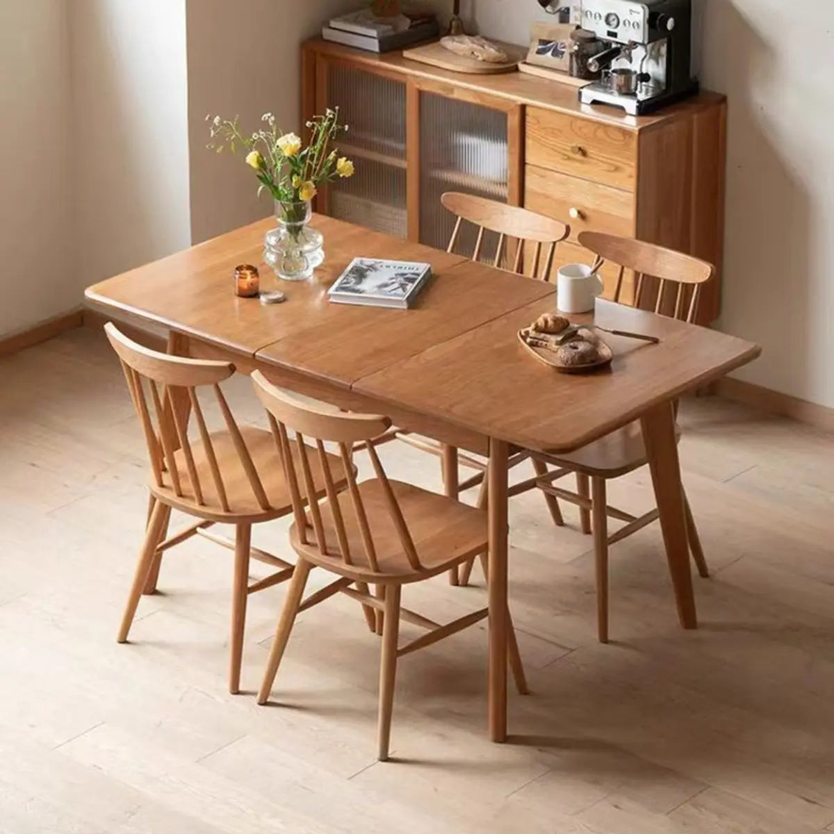 Scandinavian Rectangle Extendable Wood Dining Table Brown Image - 2