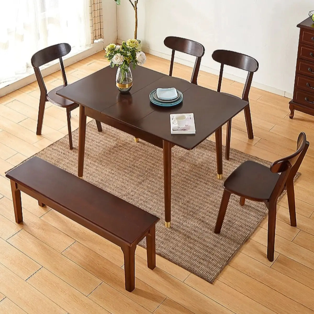 Scandinavian Rectangle Extendable Wood Dining Table Brown Image - 4