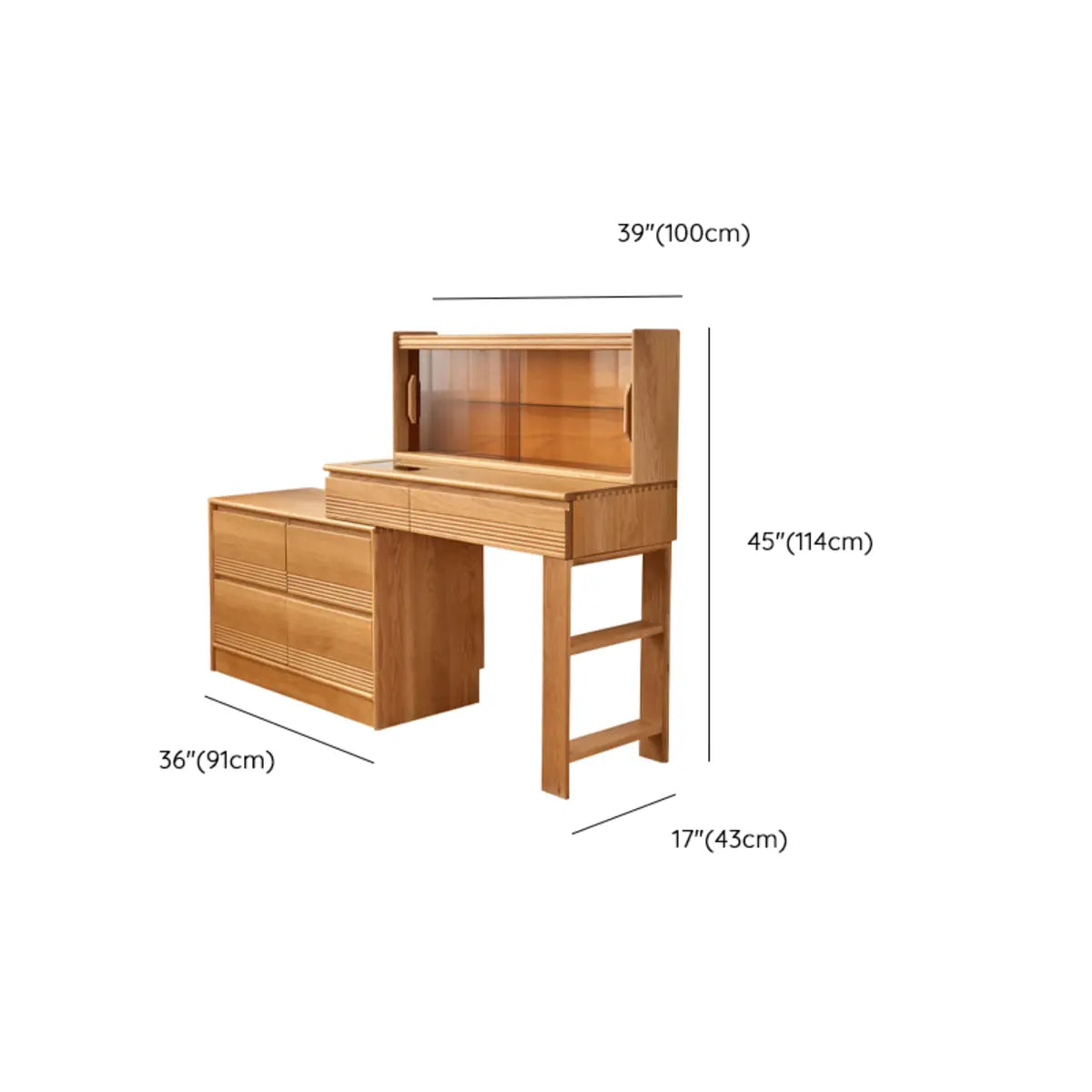 Scandinavian Rectangle Wood Tabletop Sliding Makeup Vanity