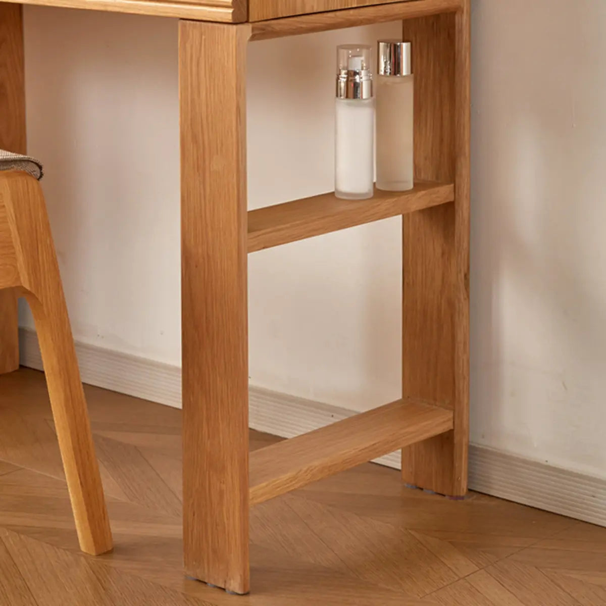 Scandinavian Rectangle Wood Tabletop Sliding Makeup Vanity Image - 4