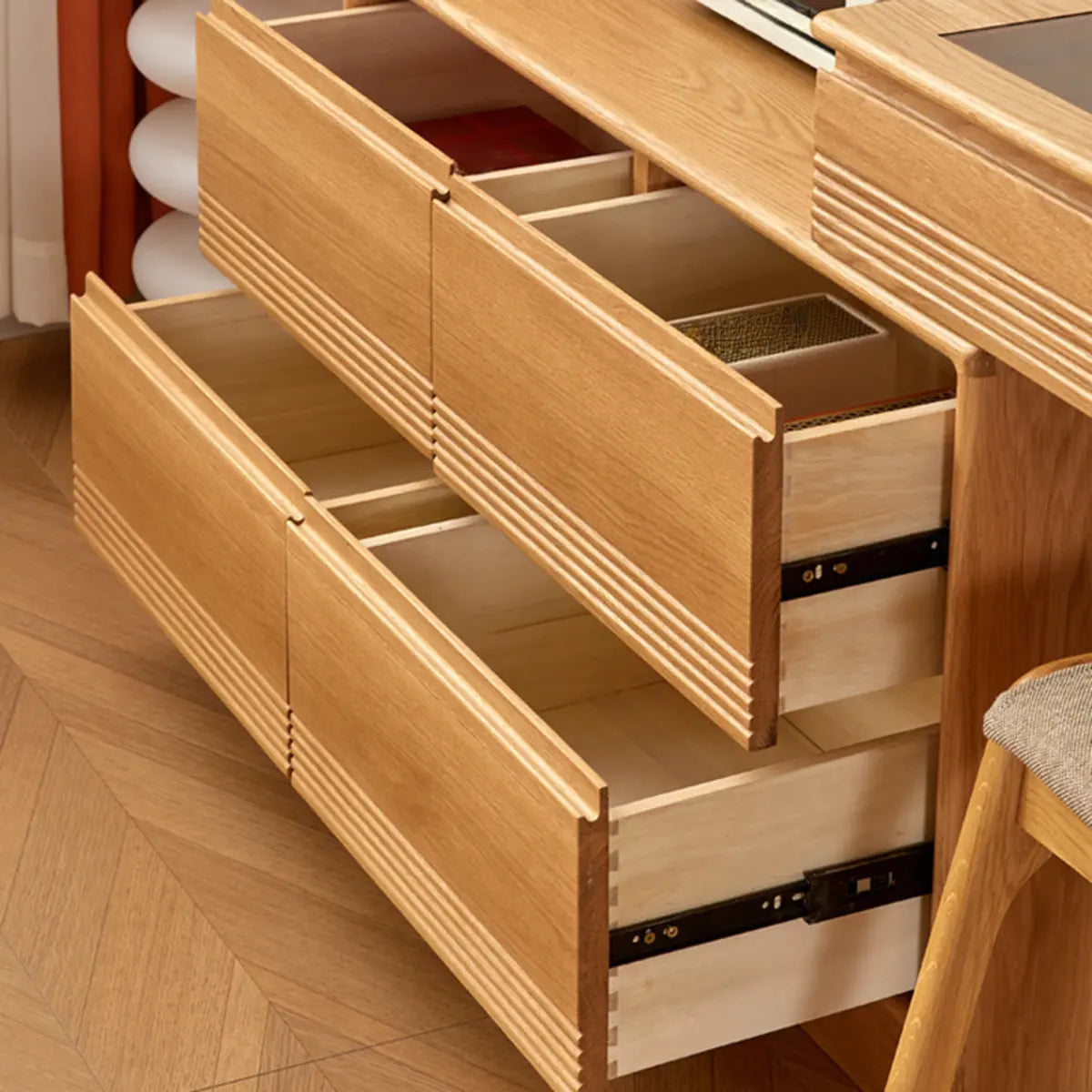 Scandinavian Rectangle Wood Tabletop Sliding Makeup Vanity Image - 5