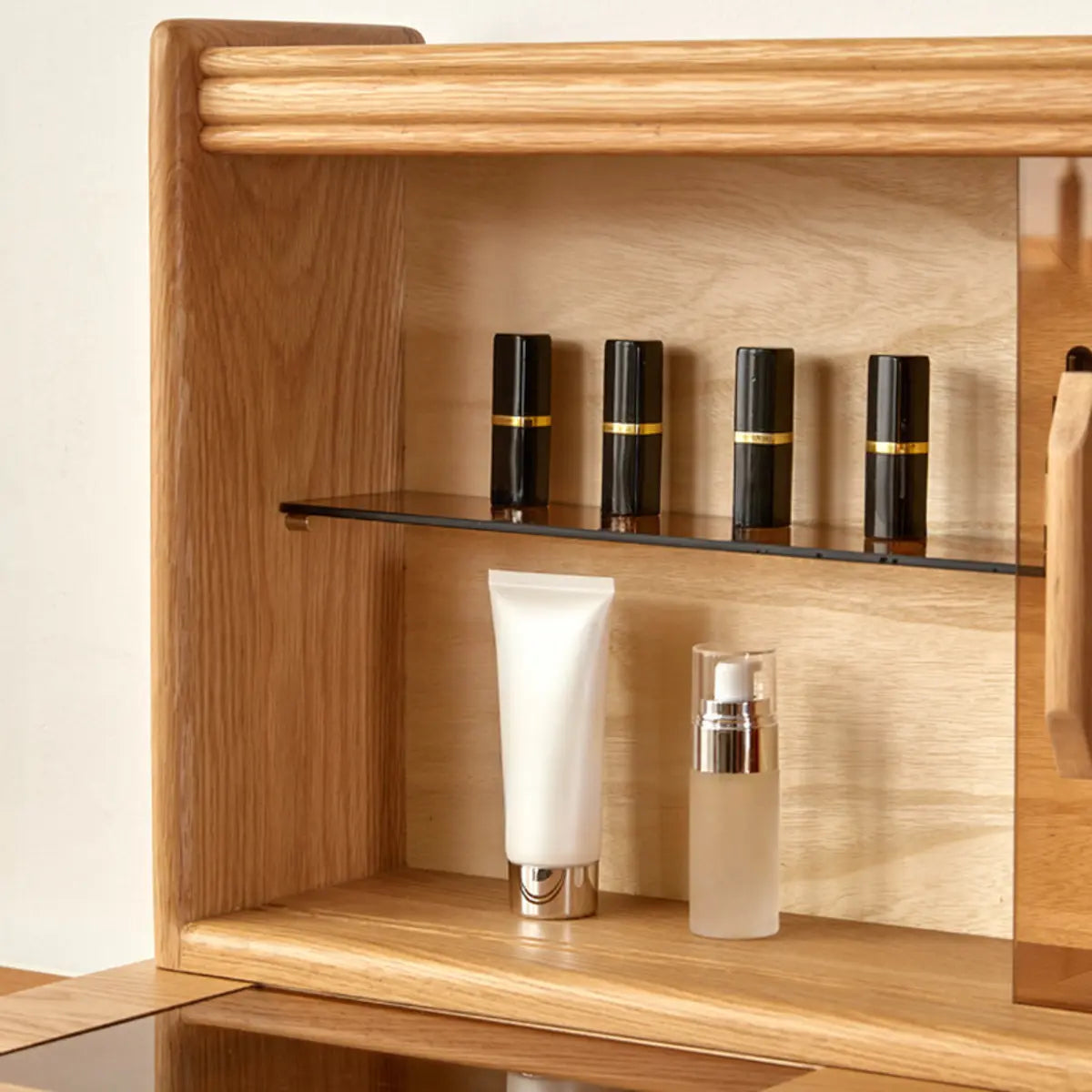 Scandinavian Rectangle Wood Tabletop Sliding Makeup Vanity Image - 6