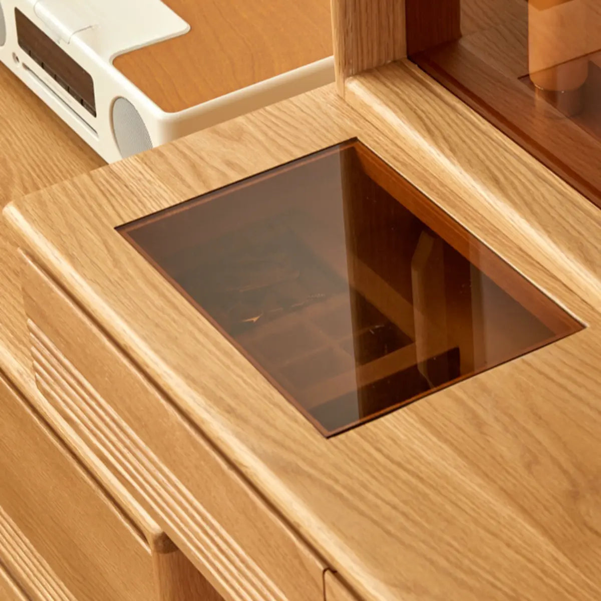 Scandinavian Rectangle Wood Tabletop Sliding Makeup Vanity Image - 7