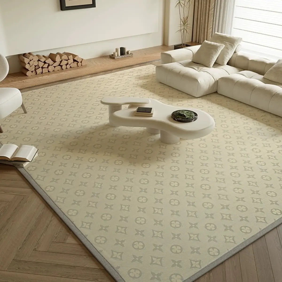 Scandinavian Rectangle Woven Beige Plaid Area Rug Image - 10