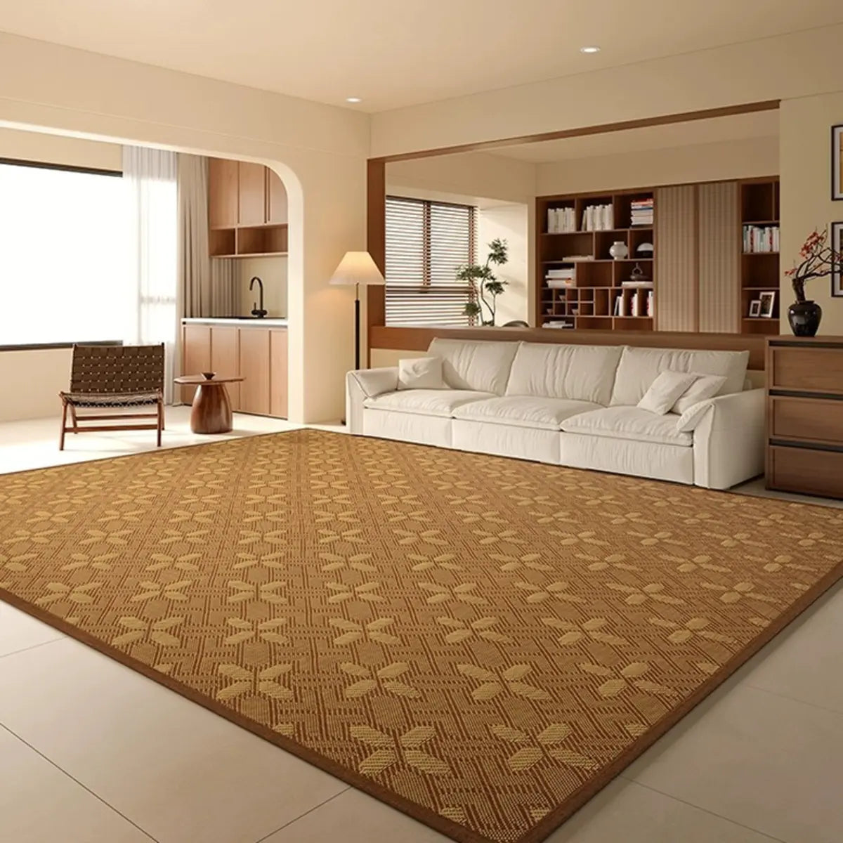 Scandinavian Rectangle Woven Beige Plaid Area Rug Image - 11