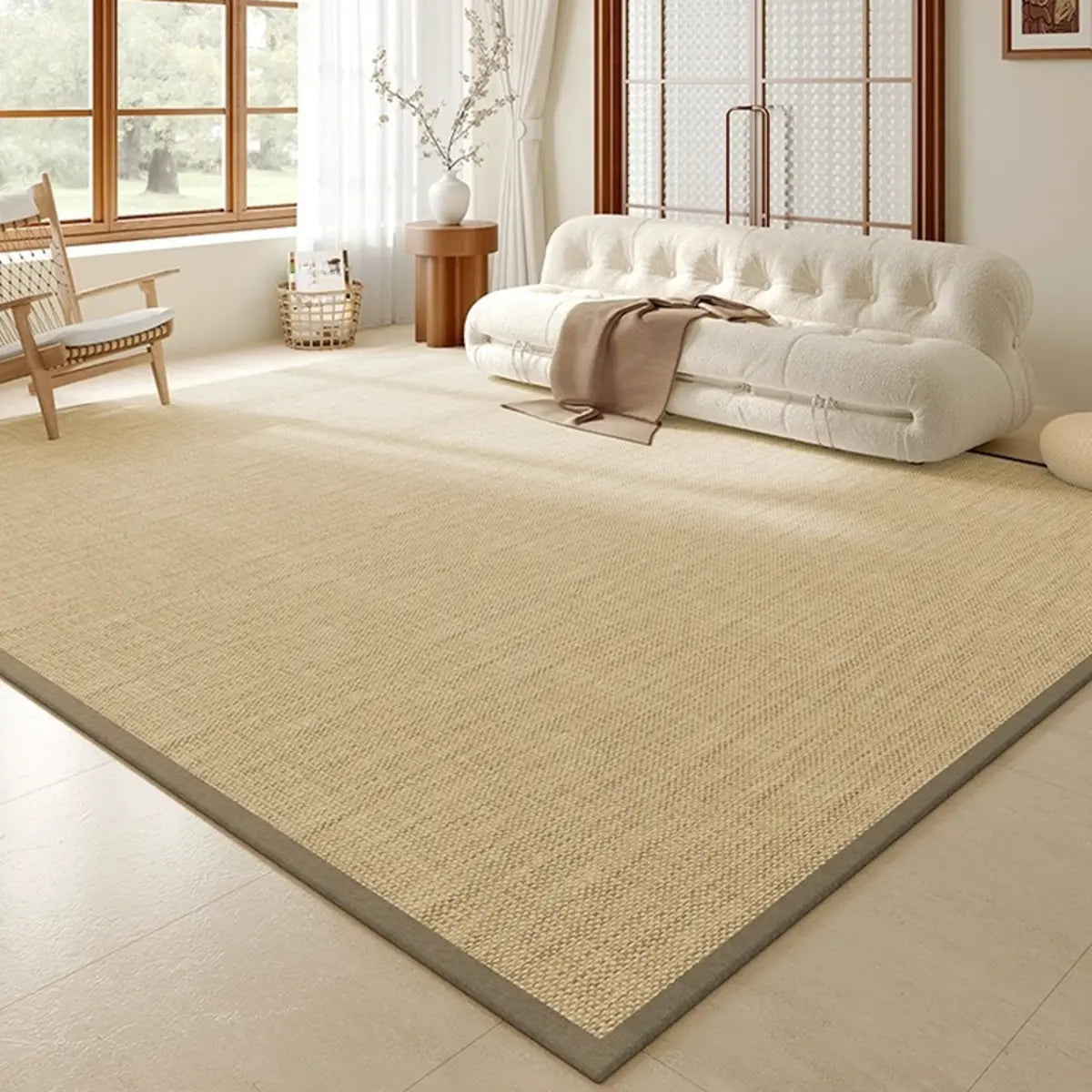 Scandinavian Rectangle Woven Beige Plaid Area Rug Image - 13