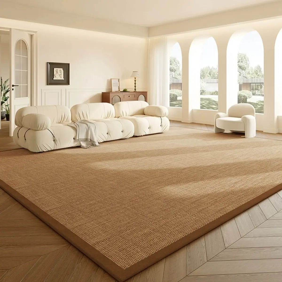 Scandinavian Rectangle Woven Beige Plaid Area Rug Image - 6