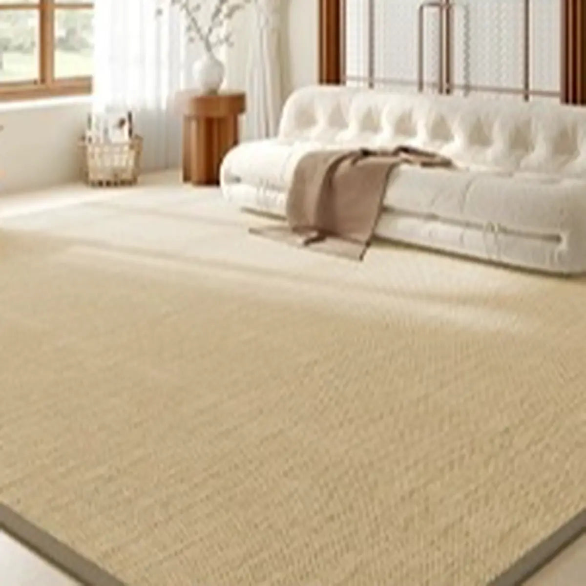 Scandinavian Rectangle Woven Beige Plaid Area Rug Image - 8