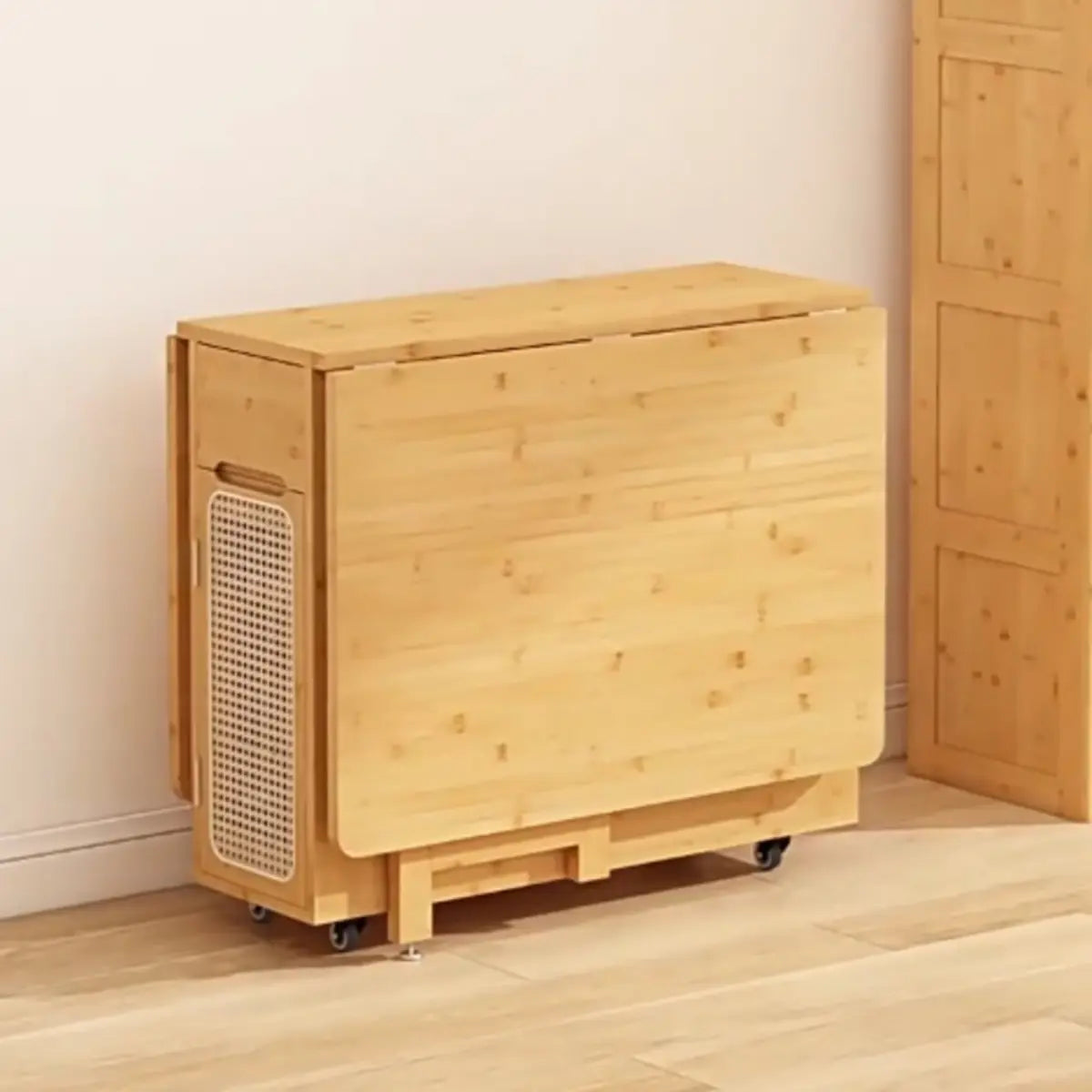 Scandinavian Rectangular Natural Wood Dining Table Drop Leaf Image - 3