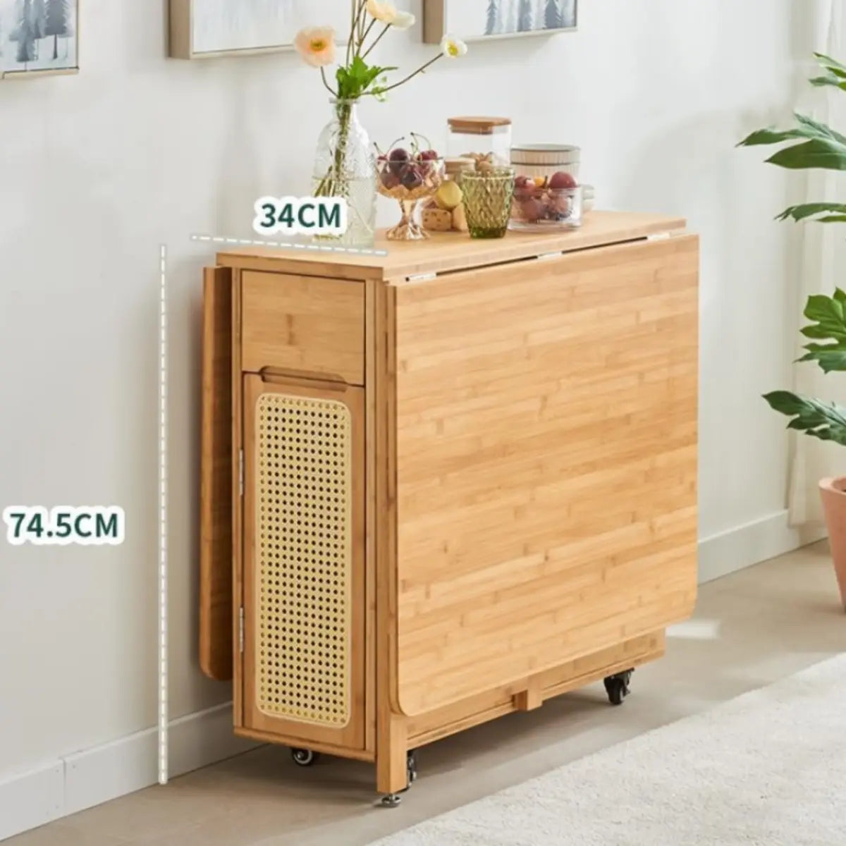 Scandinavian Rectangular Natural Wood Dining Table Drop Leaf Image - 4