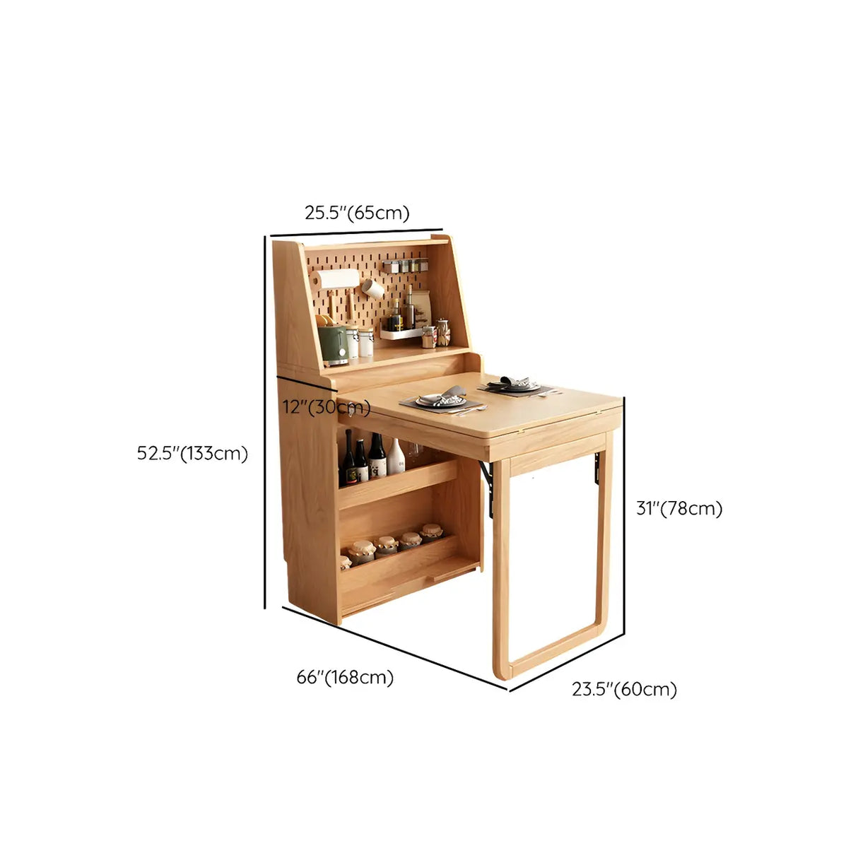 Scandinavian Rectangular Natural Wood Dining Table Storage