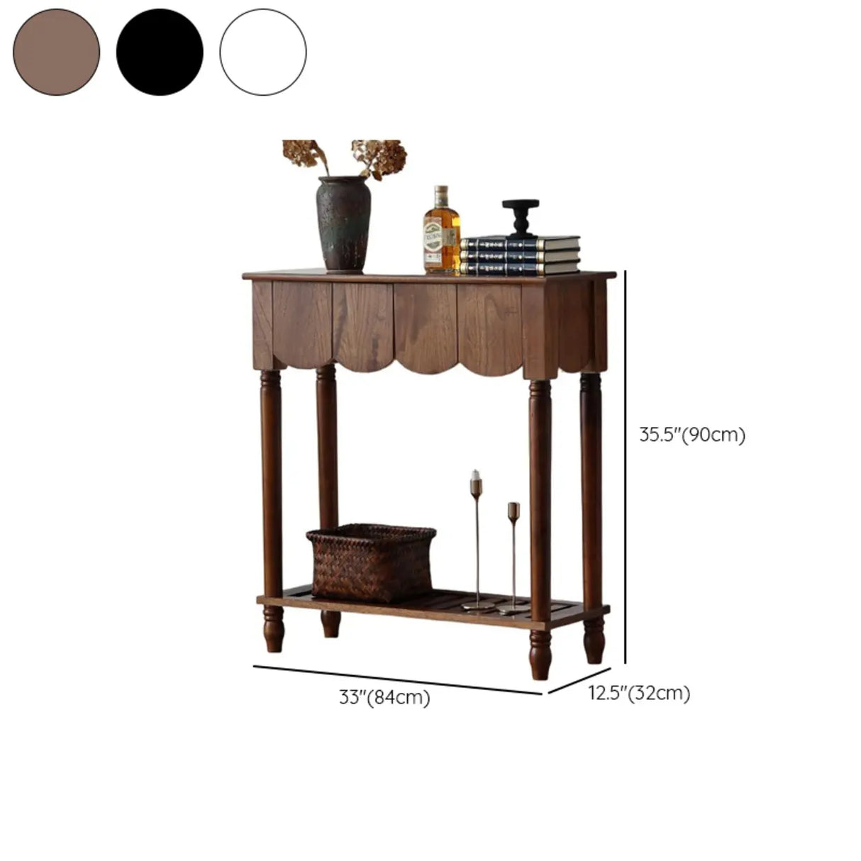 Scandinavian Rectangular Wood Console Table with Floor Shelf