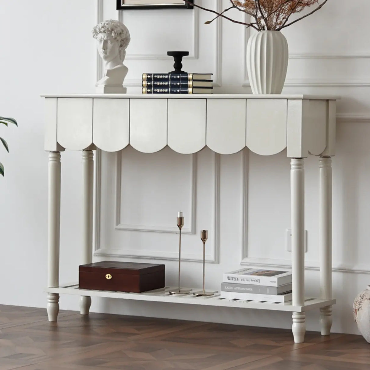 Scandinavian Rectangular Wood Console Table with Floor Shelf Image - 6