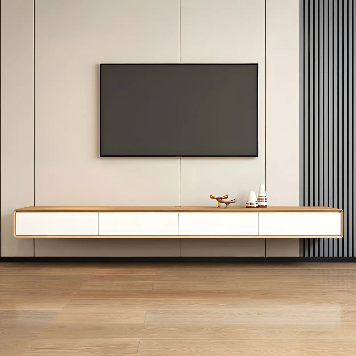 Scandinavian Rectangular Wood Wall-mounted TV Stand Image - 15