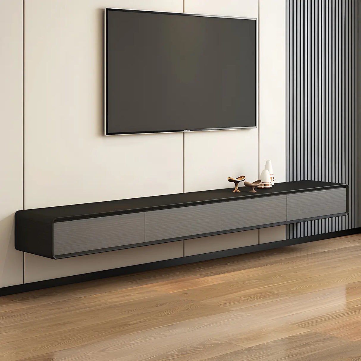 Scandinavian Rectangular Wood Wall-mounted TV Stand Image - 2