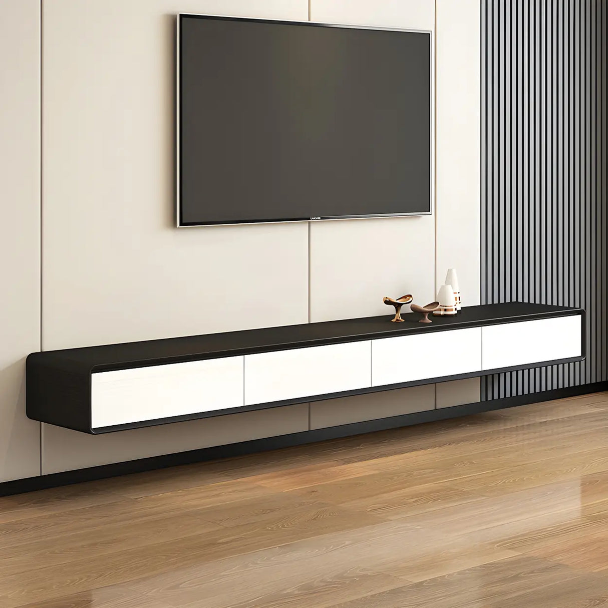 Scandinavian Rectangular Wood Wall-mounted TV Stand Image - 3