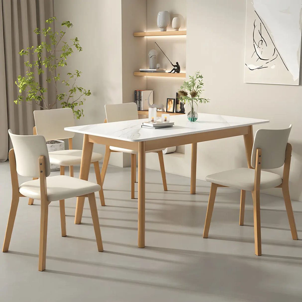 Scandinavian Rectangular Wood White Dining Table Image - 11