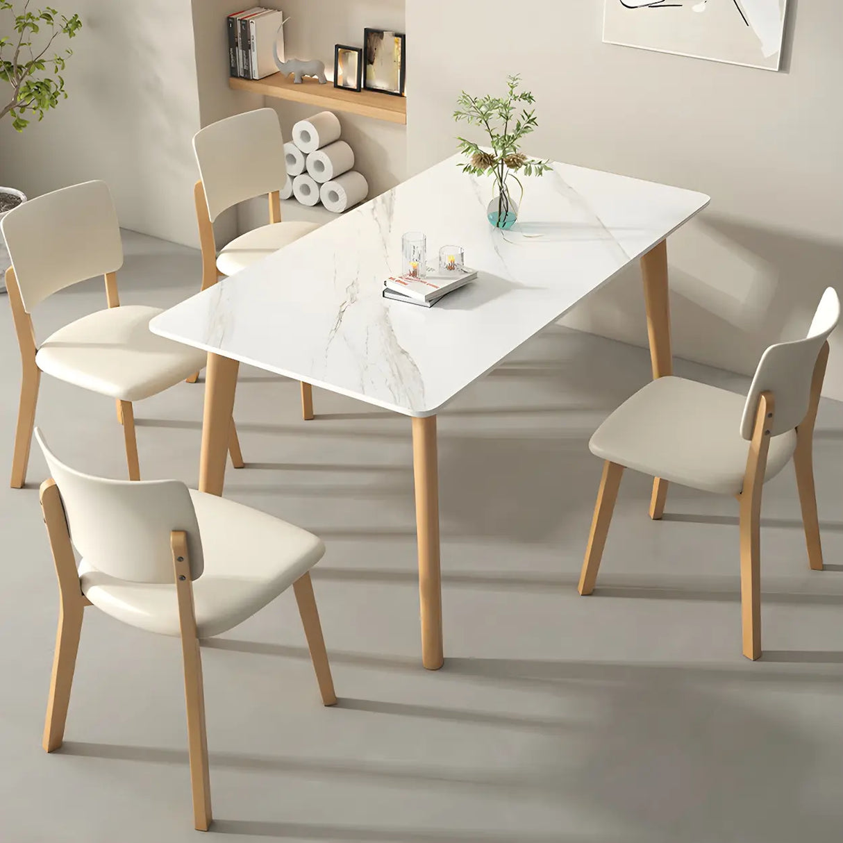 Scandinavian Rectangular Wood White Dining Table Image - 12