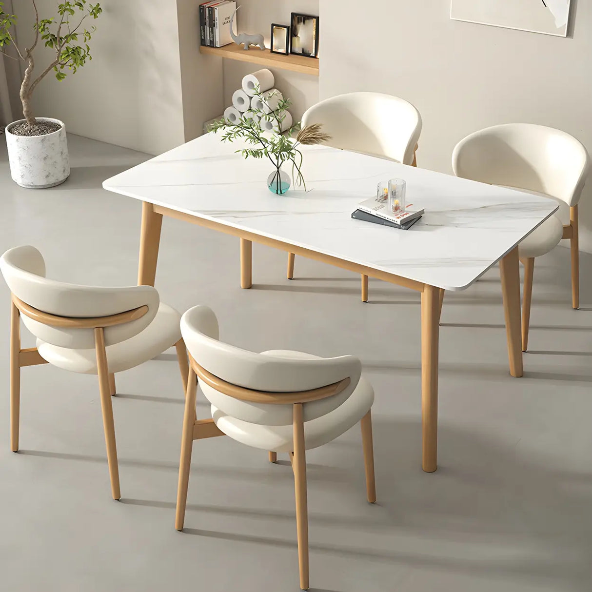 Scandinavian Rectangular Wood White Dining Table Image - 2