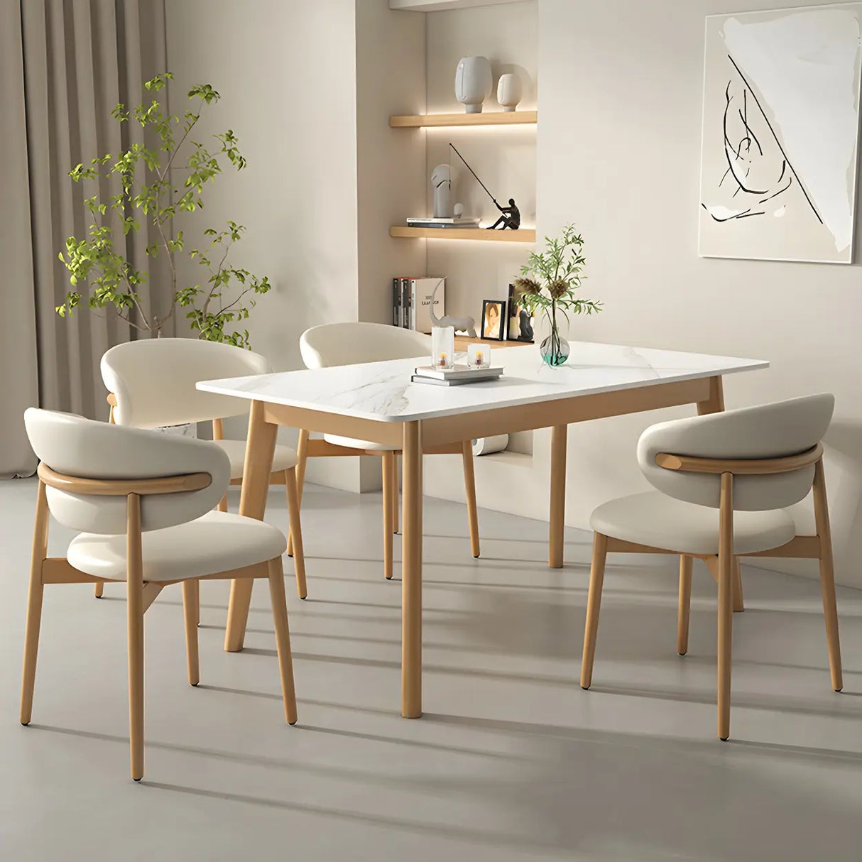 Scandinavian Rectangular Wood White Dining Table Image - 3