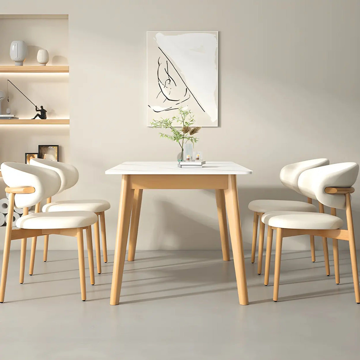 Scandinavian Rectangular Wood White Dining Table Image - 4