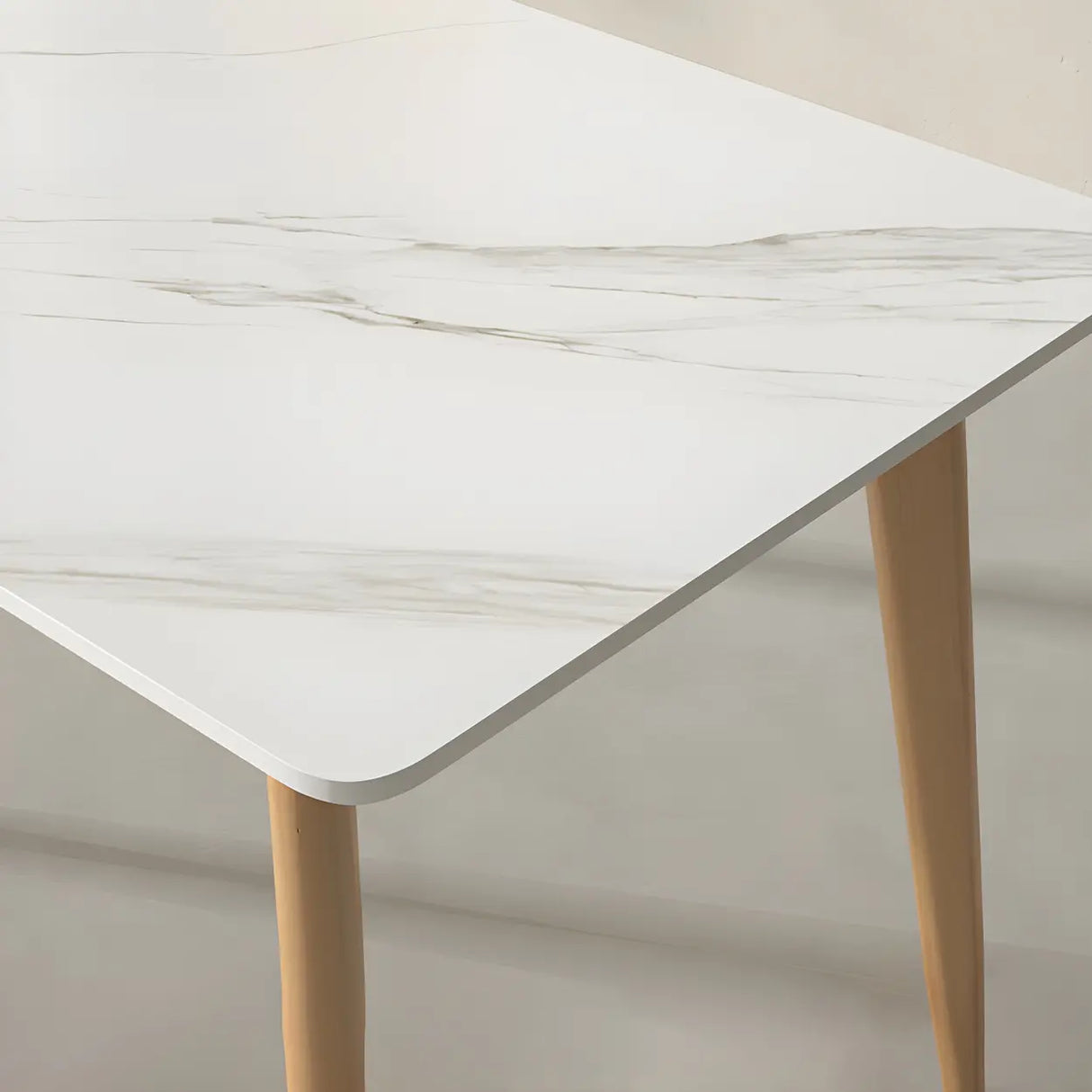 Scandinavian Rectangular Wood White Dining Table Image - 9