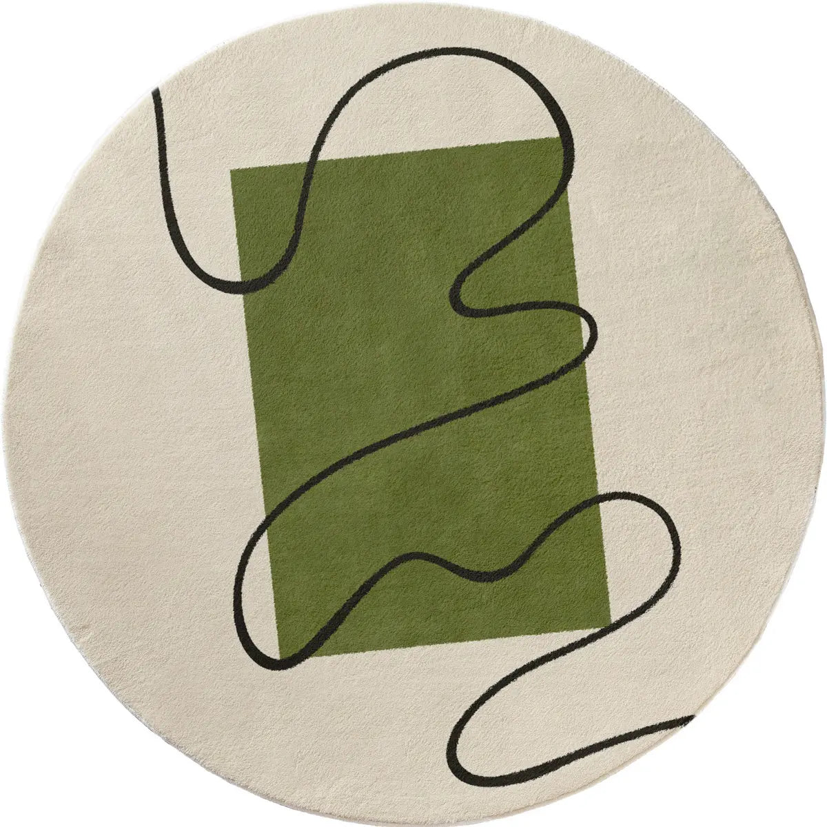 Scandinavian Round Imitation Wool Green Neutral Area Rug Image - 7