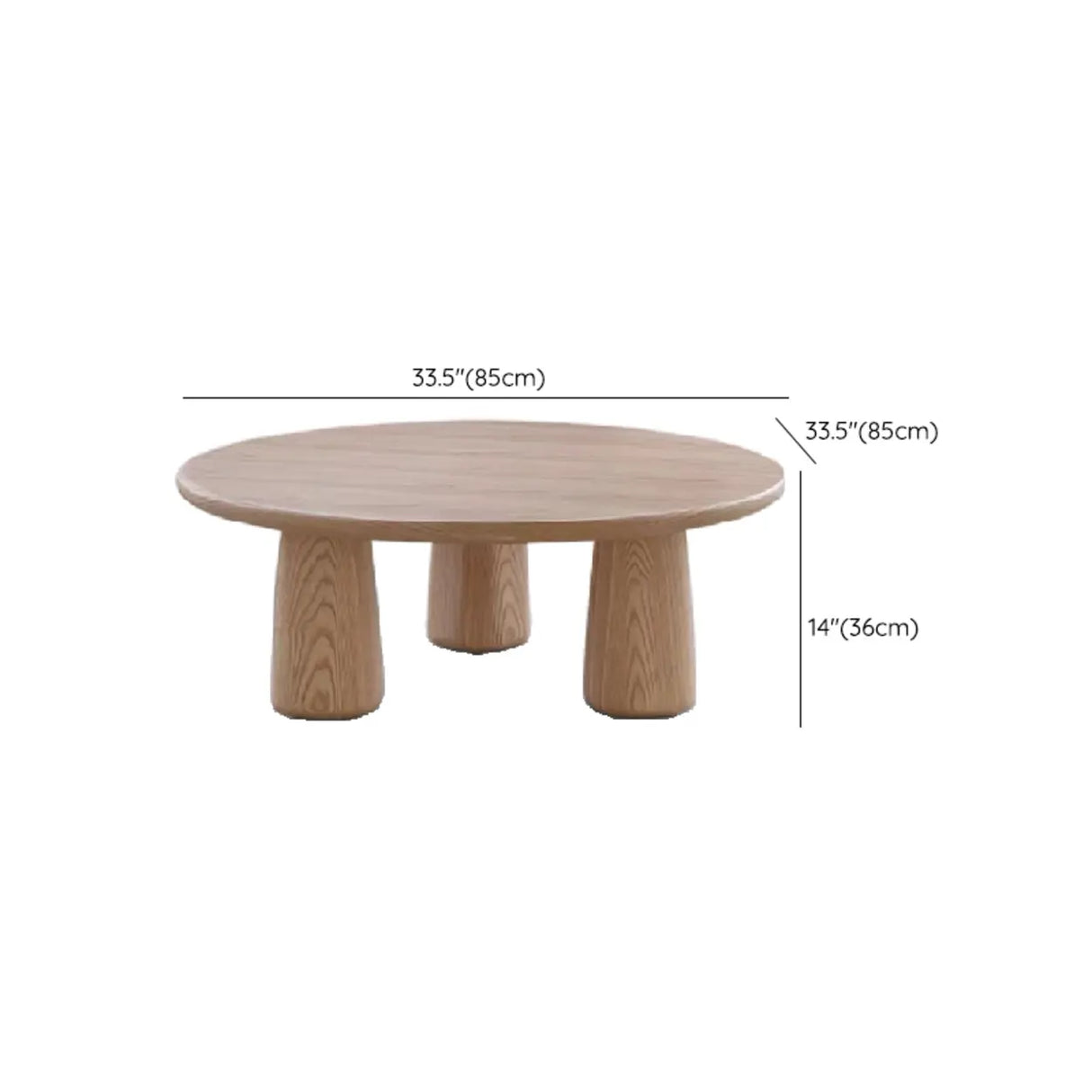 Scandinavian Round Natural Wood 3 Leg Coffee Table