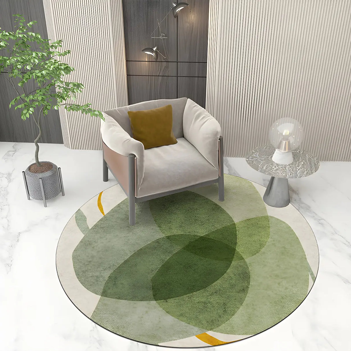 Scandinavian Round Polyester Green Bedroom Anti-Slip Rug Image - 1