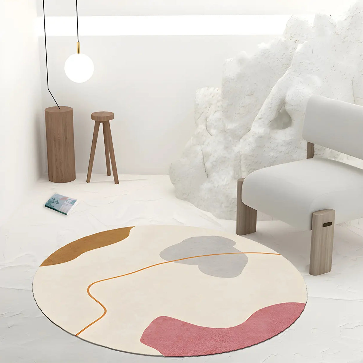 Scandinavian Round Polyester Green Bedroom Anti-Slip Rug Image - 16