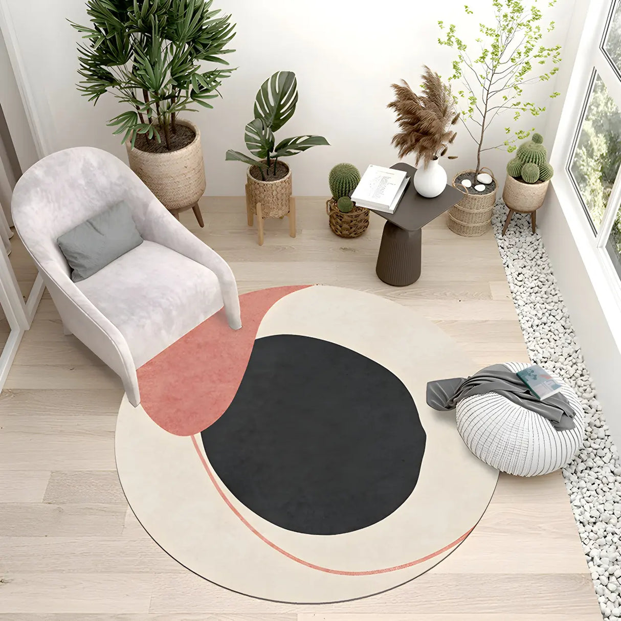 Scandinavian Round Polyester Green Bedroom Anti-Slip Rug Image - 17