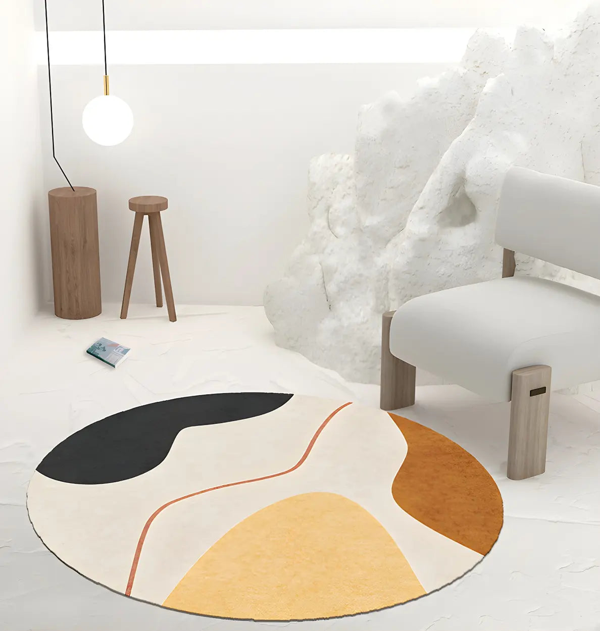 Scandinavian Round Polyester Green Bedroom Anti-Slip Rug Image - 18