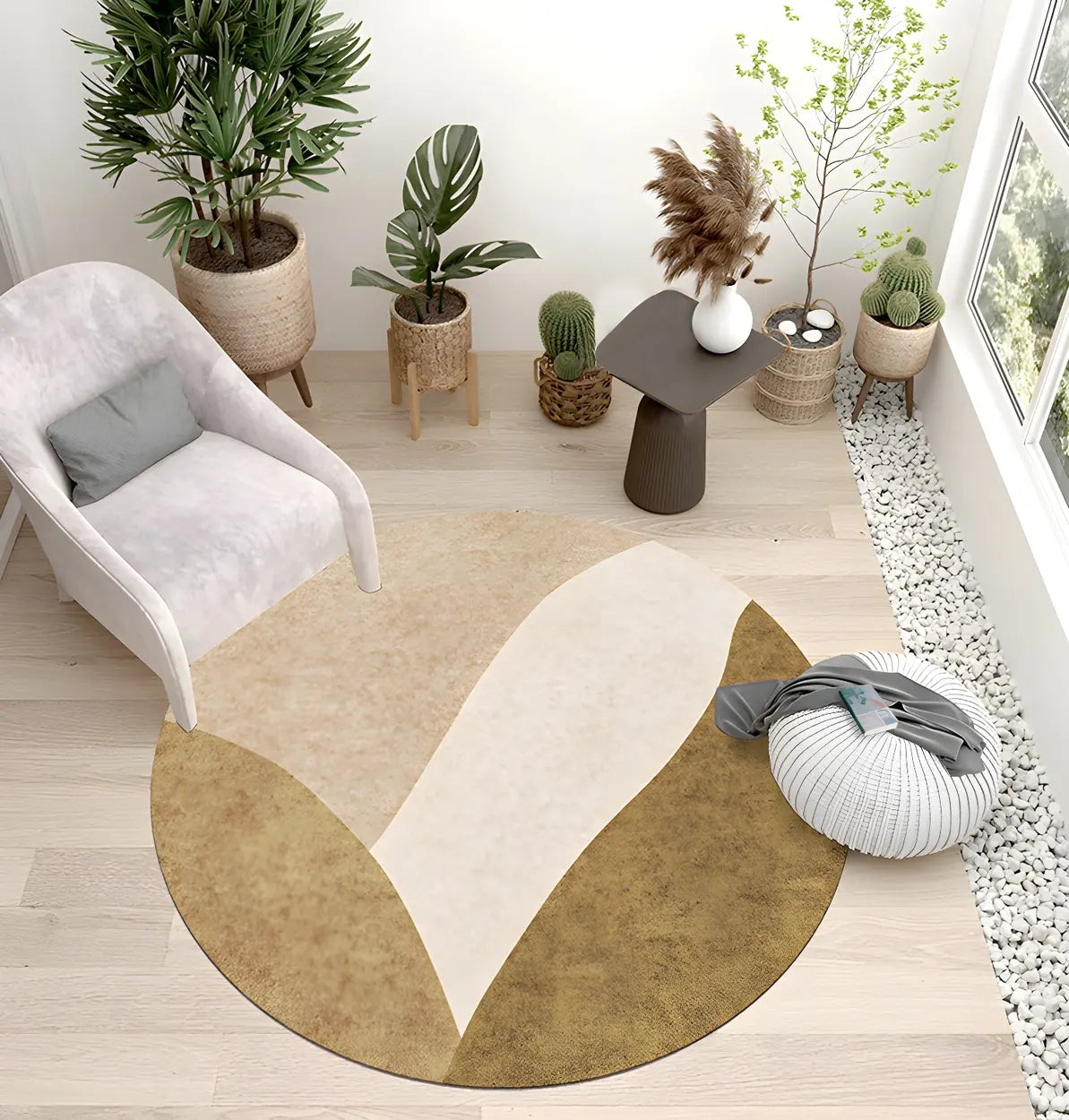 Scandinavian Round Polyester Green Bedroom Anti-Slip Rug Image - 19
