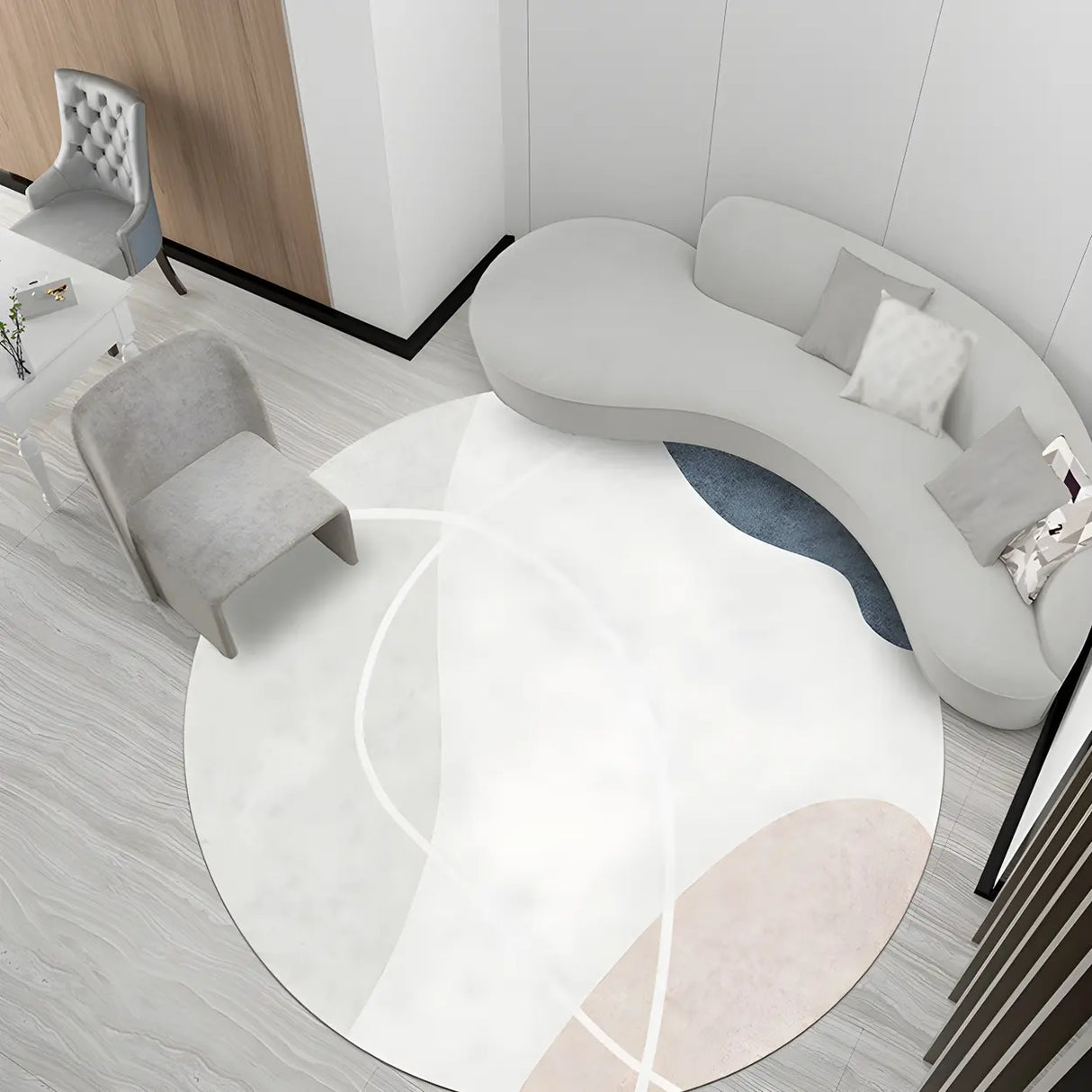 Scandinavian Round Polyester Green Bedroom Anti-Slip Rug Image - 6