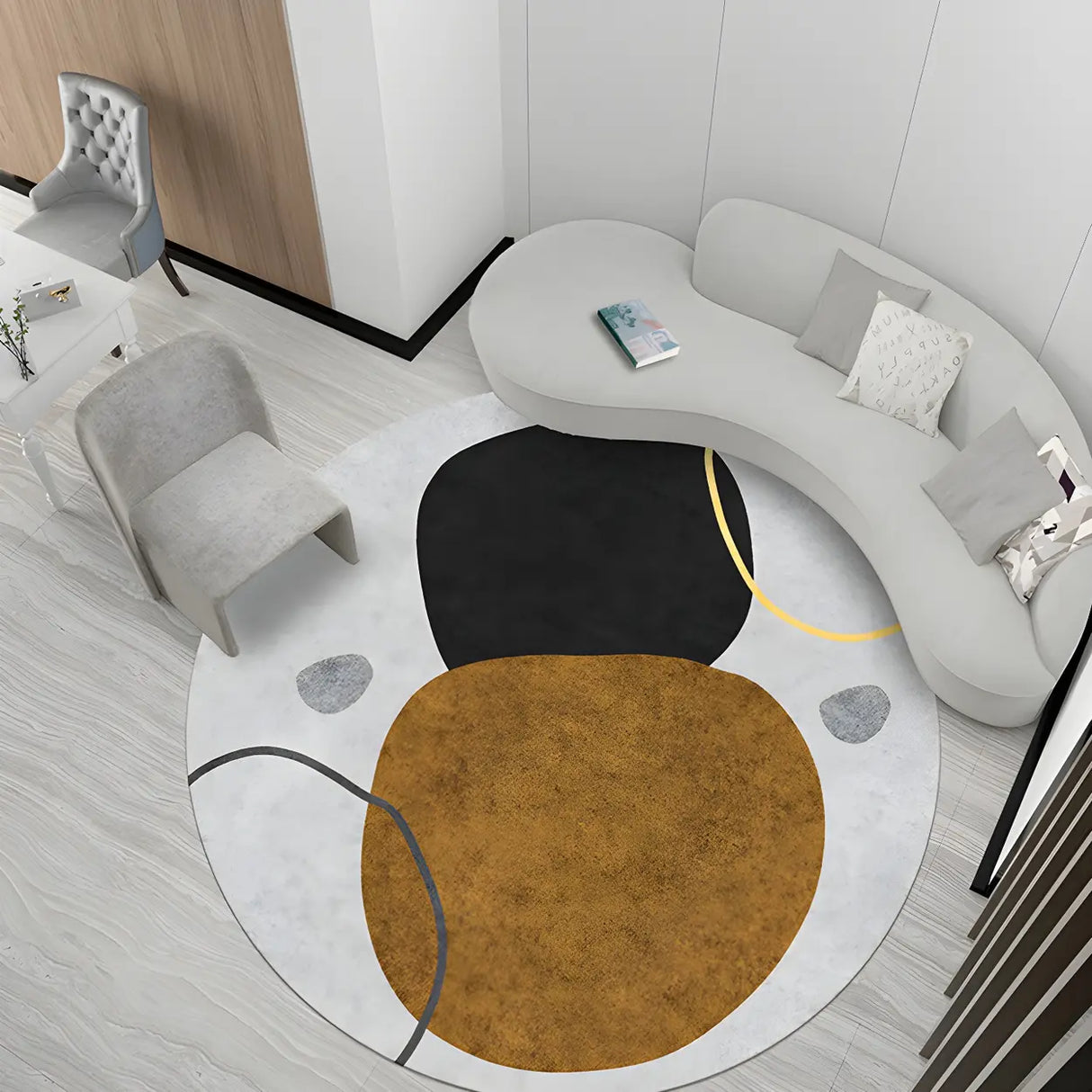 Scandinavian Round Polyester Green Bedroom Anti-Slip Rug Image - 14