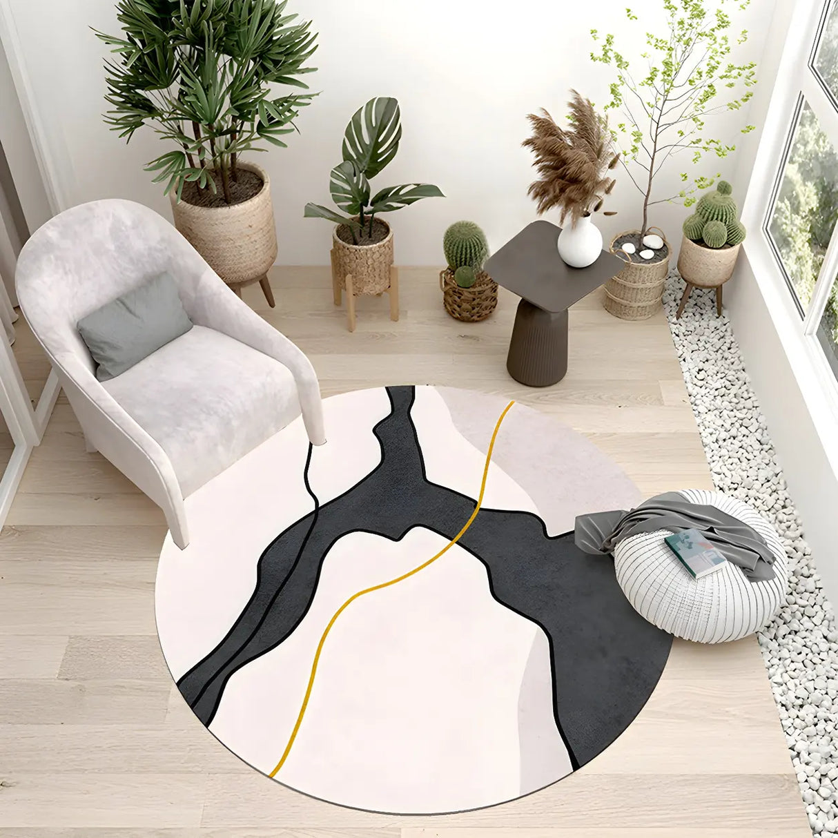 Scandinavian Round Polyester Green Bedroom Anti-Slip Rug Image - 15