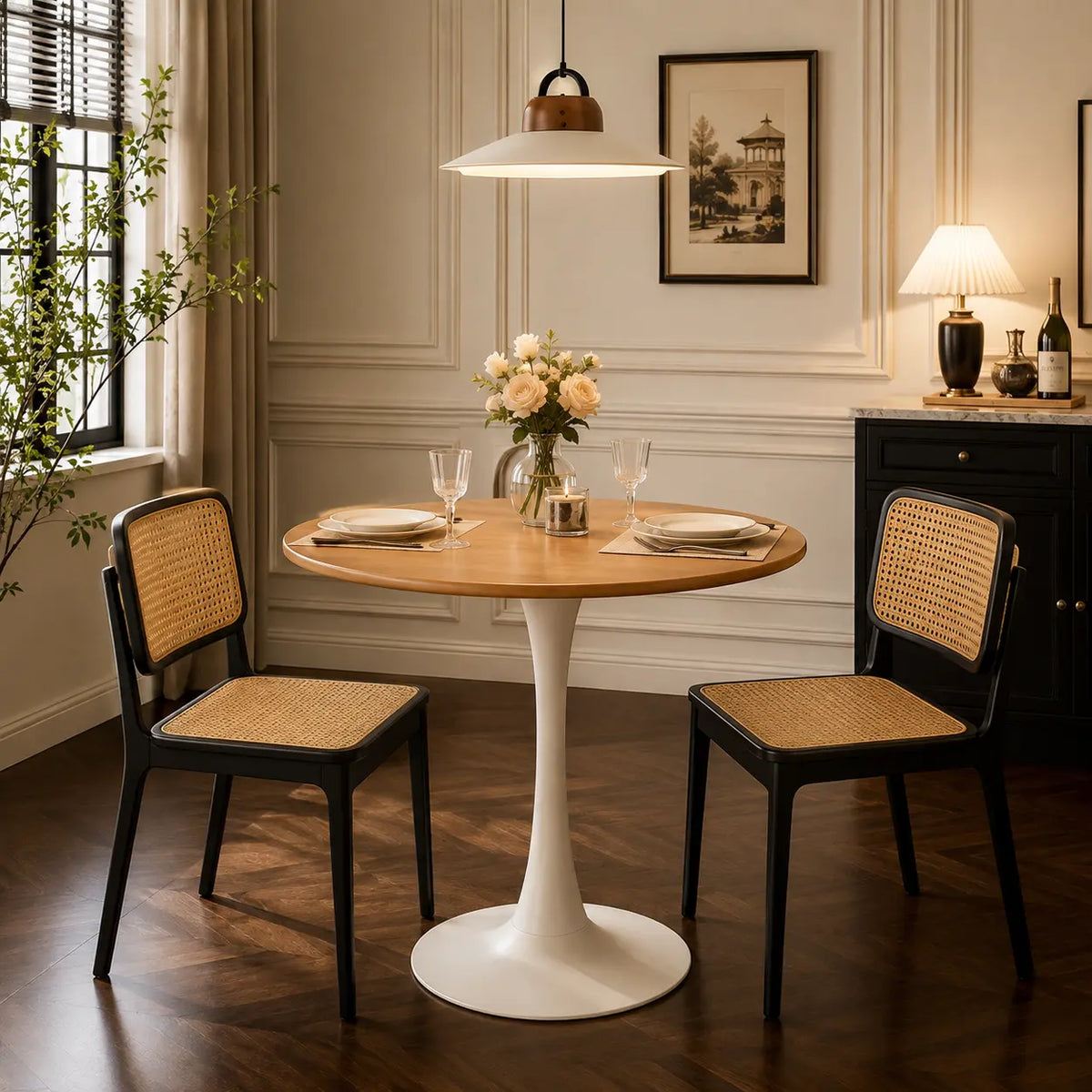 Scandinavian Round Wood Natural Dining Table Image - 3