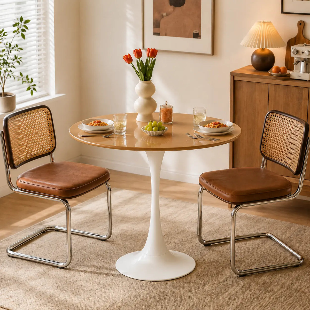 Scandinavian Round Wood Natural Dining Table Image - 4