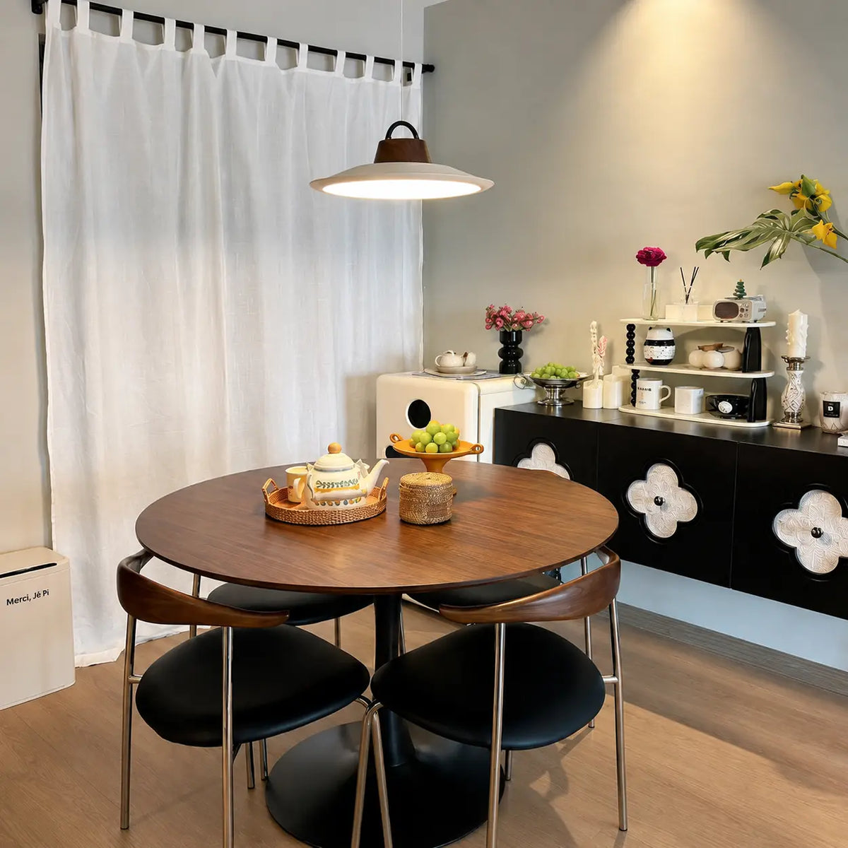 Scandinavian Round Wood Natural Dining Table Image - 5