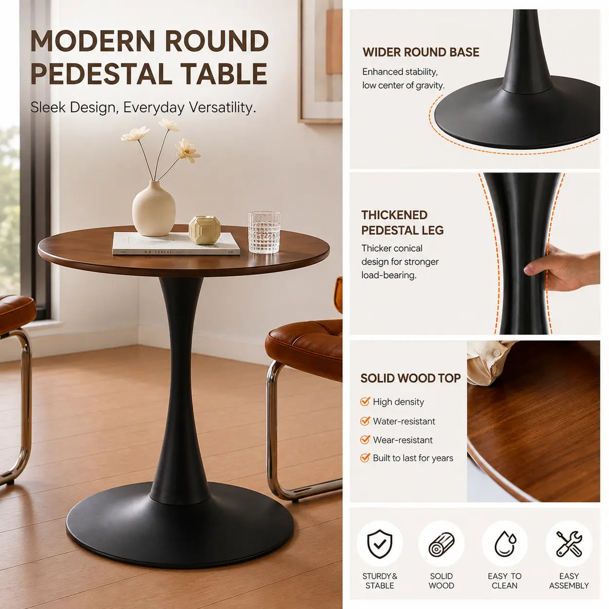 Scandinavian Round Wood Natural Dining Table Image - 6