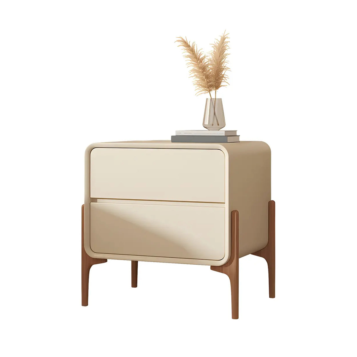 Scandinavian Rounded Wood Off-White 2 Drawer Nightstand Image - 10